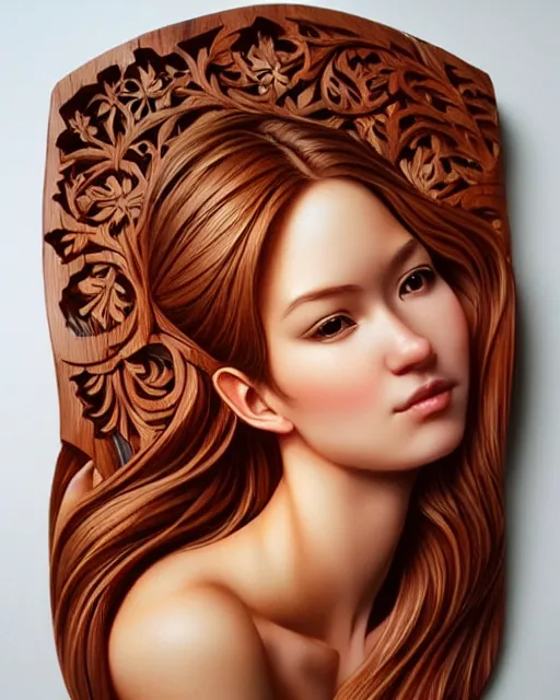 Prompt: carved wood beauty portrait, by artgerm and wlop