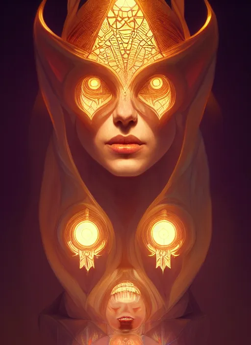 Image similar to symmetry!! portrait of demon terrfied by angle, glowing lights!! intricate, elegant, highly detailed, digital painting, artstation, concept art, smooth, sharp focus, illustration, art by artgerm and greg rutkowski and alphonse mucha, 8 k