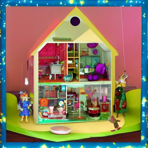 Prompt: pikmin dollhouse inside a kaleidoscope