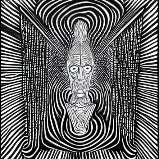 Image similar to an alex grey drawing, micron pen, black ink, a portal to another dimension, portrait