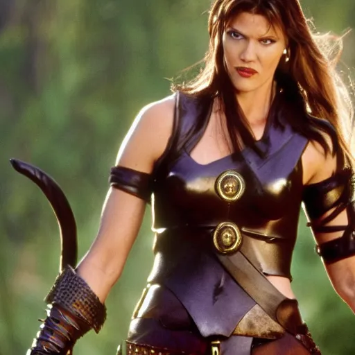 Image similar to tricia helfer as xena warrior princess, movie still, 4k