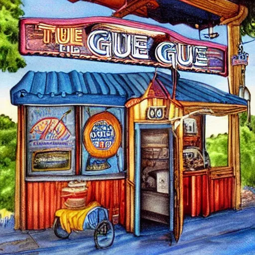 Image similar to the blue goose tavern. a big and famous roadside tavern. delicious fried pudding with sweet liquor is served here. fantasy art, high details