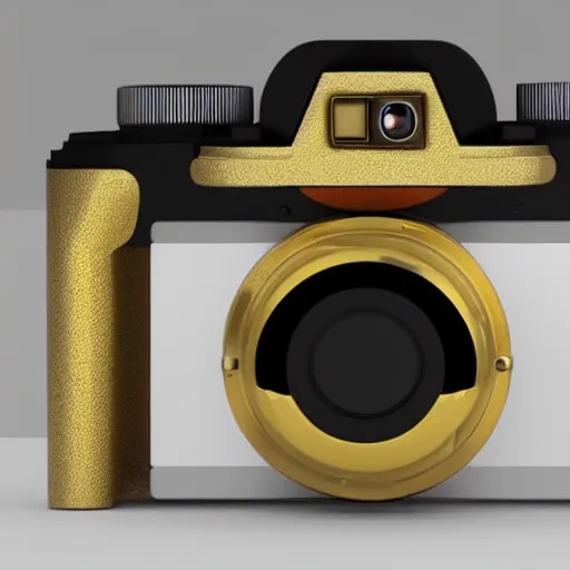 Image similar to a c 3 - po mirrorless camera, 3 d render
