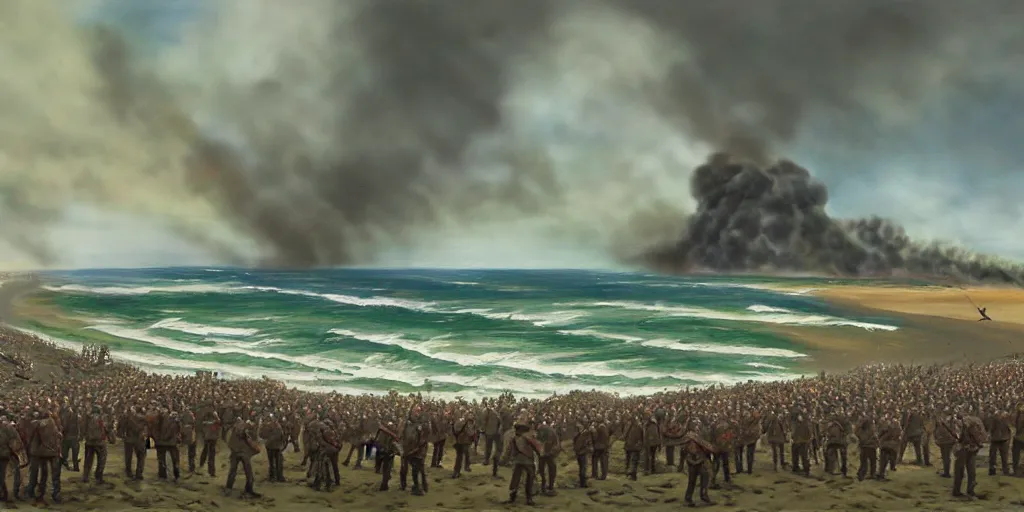 Prompt: battle of omaha beach, ww 2, matte painting, oil painting, painting