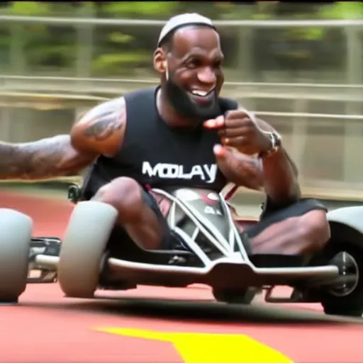 Image similar to youtube thumbnail about lebron james go karting