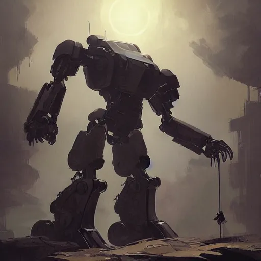 Prompt: Robotic mecha like transformer named grave digger, Illustration, By Greg Rutkowski