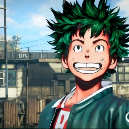 Prompt: izuku midoriya, fallout 4 gameplay