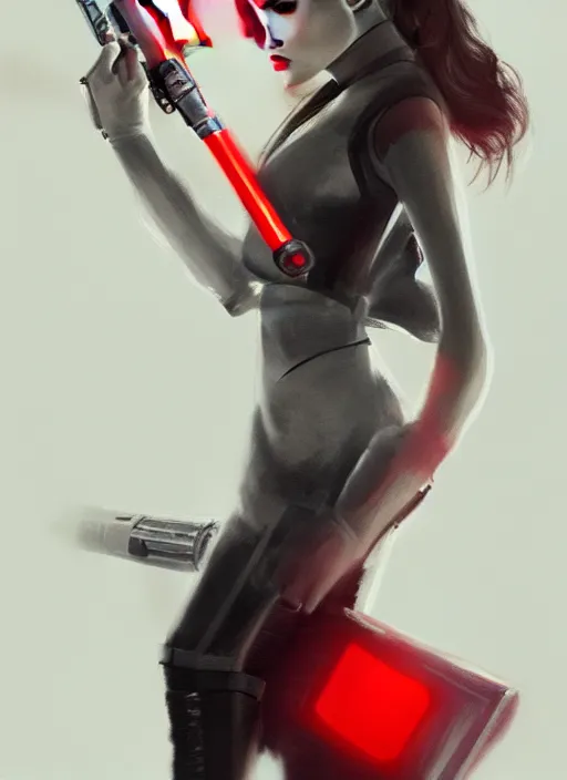 Image similar to Photo of Ariana Grande with a red lightsaber, Star Wars concept art, trending on artstation, dramatic lighting, photo-realistic