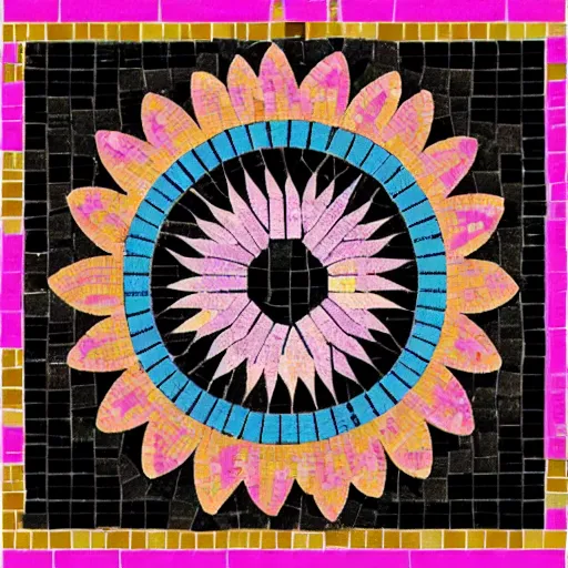 Prompt: mosaic pattern template of a sunflower, a pink dolphin