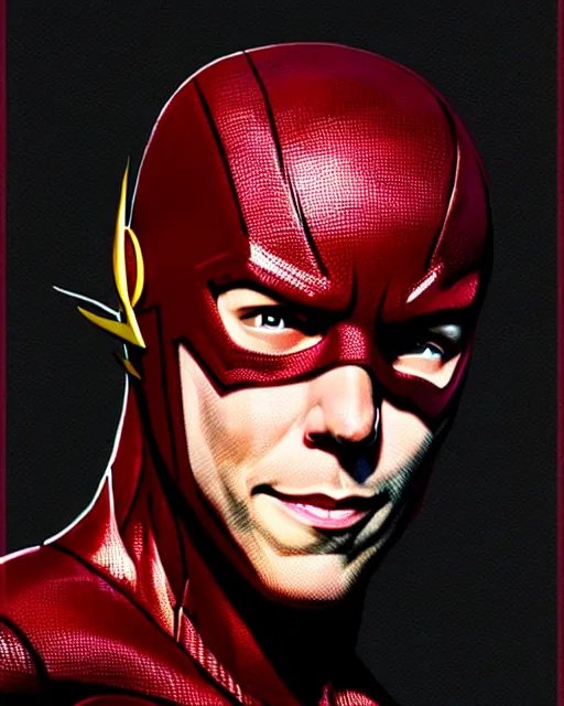 Image similar to michael rosenbaum dressed as the flash, character portrait, portrait, close up, concept art, intricate details, highly detailed by greg rutkowski, michael whelan and gustave dore