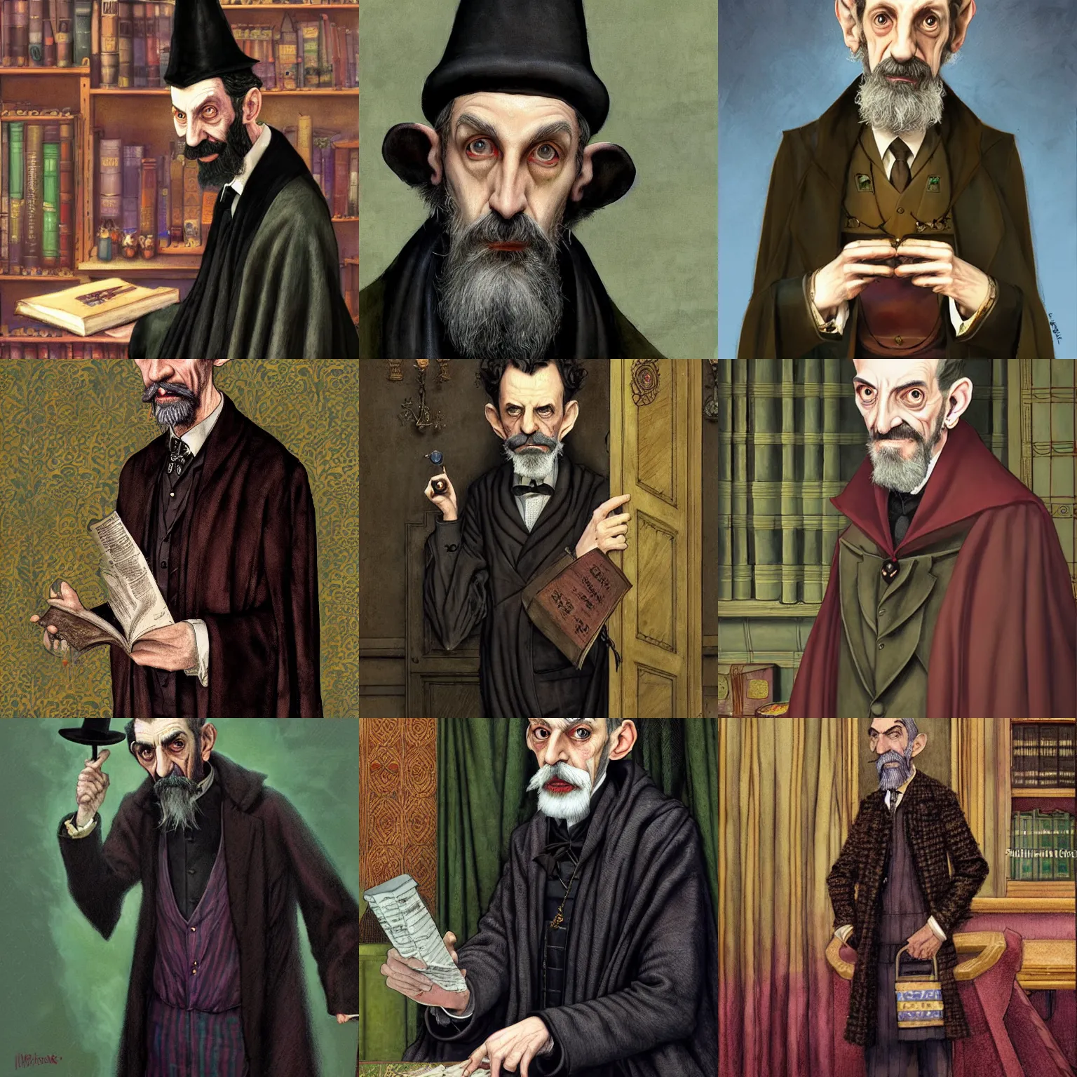 Prompt: Lord Havelock Vetinari as a shady, cryptic headmaster of Hogwarts, School of Witchcraft and Wizardry, detailed, hyperrealistic, colorful, cinematic lighting, digital art by Paul Kidby