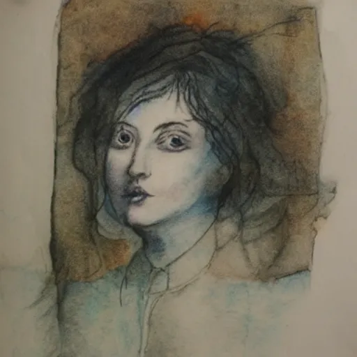 Image similar to hand drawn portrait showing pencil, ink, watercolor and ink work on paper with an old paper texture in the style of the old masters