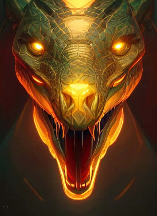 Image similar to symmetry!! portrait of renekton, league of legends, glowing lights!! intricate, elegant, highly detailed, digital painting, artstation, concept art, smooth, sharp focus, illustration, art by artgerm and greg rutkowski and alphonse mucha