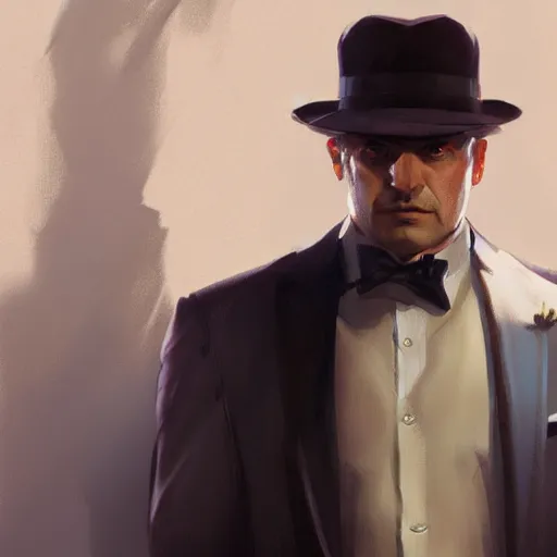 Prompt: mob boss, painted character portrait, highly detailed, digital painting, artstation, concept art, sharp focus, illustration, art by artgerm and greg rutkowski and alphonse mucha