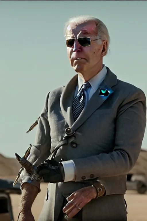 Image similar to [a still of Joe Biden in the movie Mad Max (2015), 4k, HD, high quality, octane]