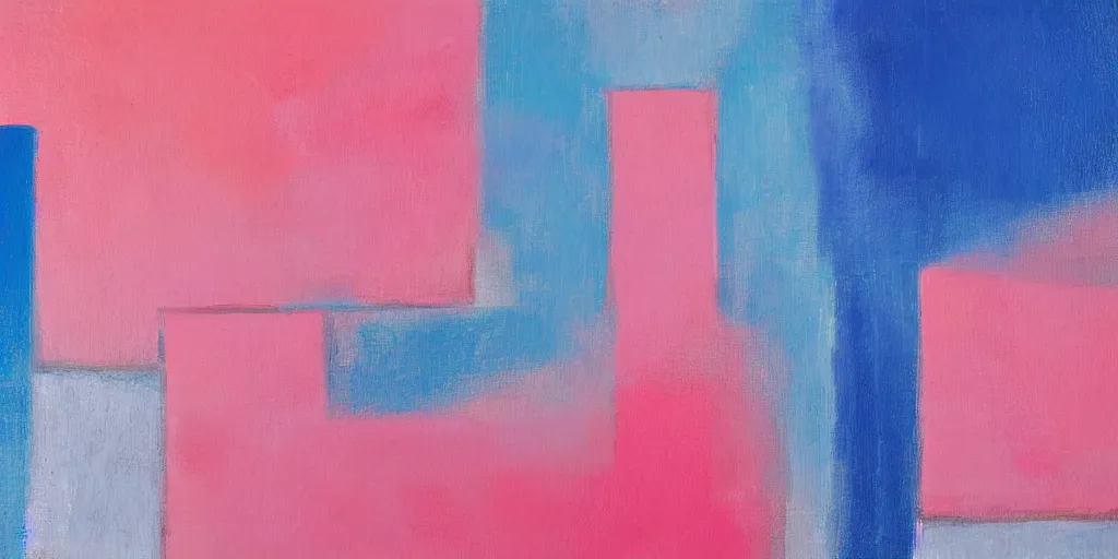 Image similar to abstract art, minimalist, modern art, peach pink and blue, oil paints