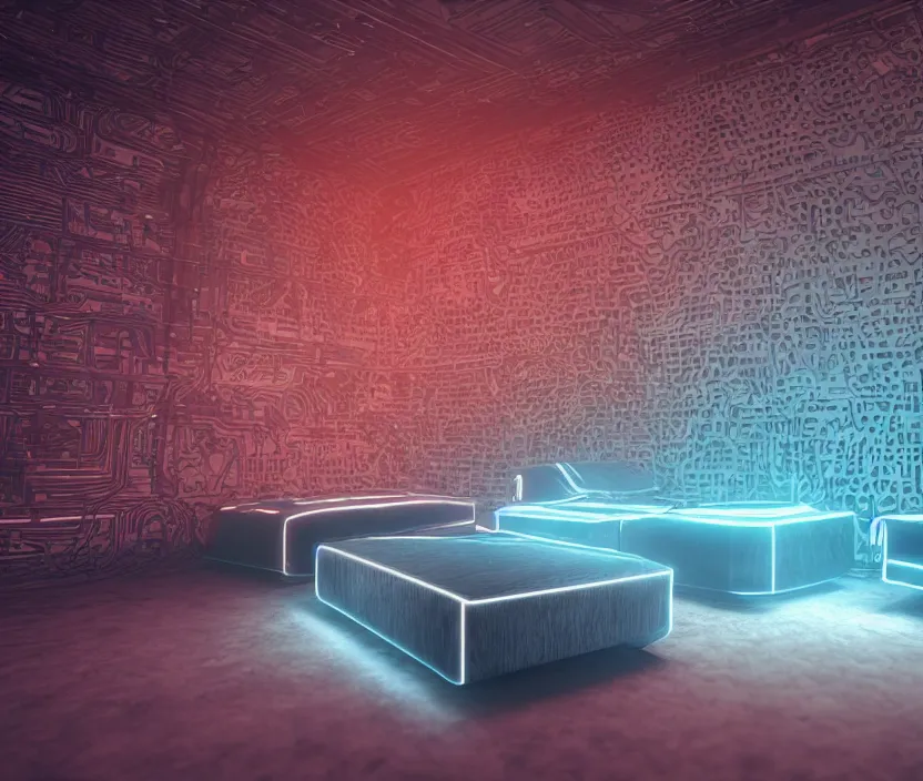 Image similar to japanese model cybernetic sofa with digital led texture, back neon lighting, techno projectors, promotional magazine photograph, intricate details, ultra realistic, unreal engine 5, depth of field, bokeh, octane render