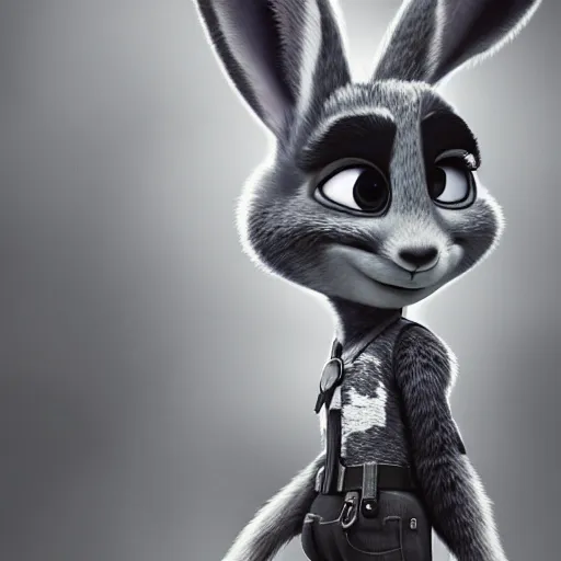 Image similar to Gritty black and white mugshot of Judy Hopps from Zootopia