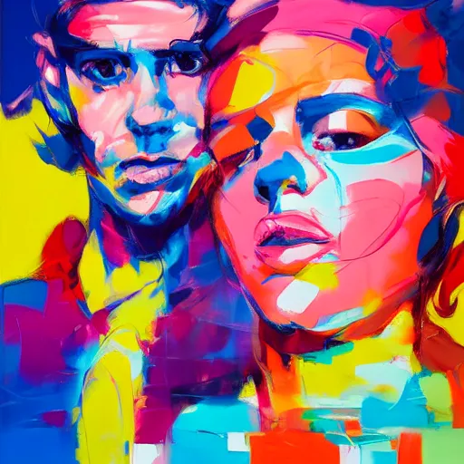 Prompt: a portrait of two lovers in a scenic environment by francoise nielly