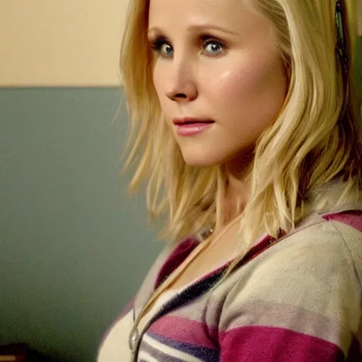 Image similar to beautiful portrait of Kristen Bell in Veronica Mars (2004), highlydetailed, colorful, artistic, 8k, amazing lighting, amazing composition, highly detailed face