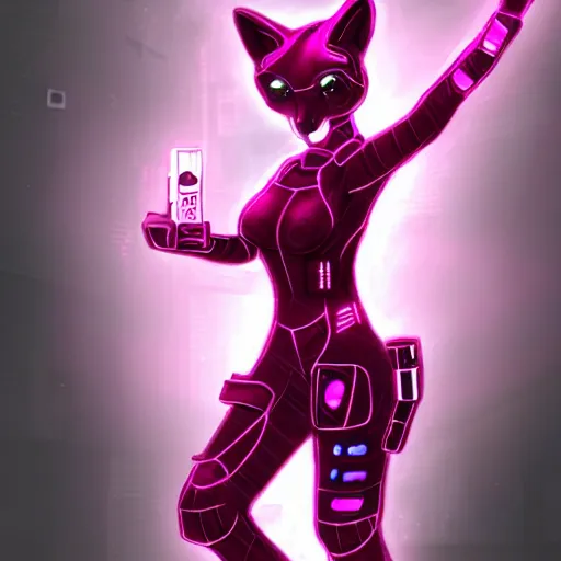 Prompt: Pink fox cybernetic android, furry (fandom) art, cyberpunk
