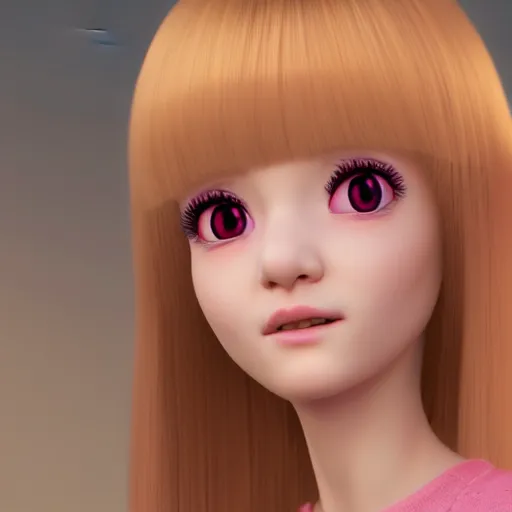 Image similar to A portrait of Nikki from Shining Nikki and Love, a cute 3d cgi toon young woman with long light pink hair, full bangs, hazel eyes, full face, light makeup, pale skin, Chinese heritage, cute outfit, medium shot, mid-shot, hyperdetailed, 8k, trending on artstation, as a Pixar character