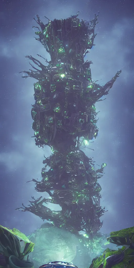 Prompt: A fancy alien spaceship on a magical biome of oddities, magical plants and trees, goofy, sparky, positive vibes, behance, artstation, unreal render, unreal engine 5, ornate, intricate, elegant, symmetrical, cinematic, volumetric, octane, smooth, 8k