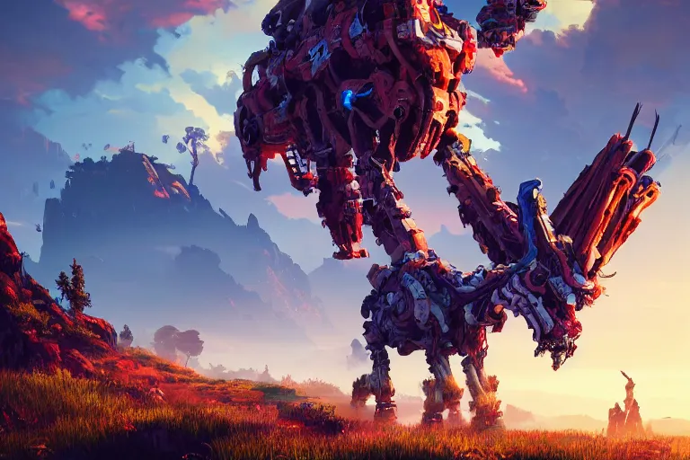 Image similar to grazer machine creature robot of horizon forbidden west horizon zero dawn radiating a glowing aura global illumination ray tracing hdr fanart arstation by ian pesty and alena aenami artworks in 4 k