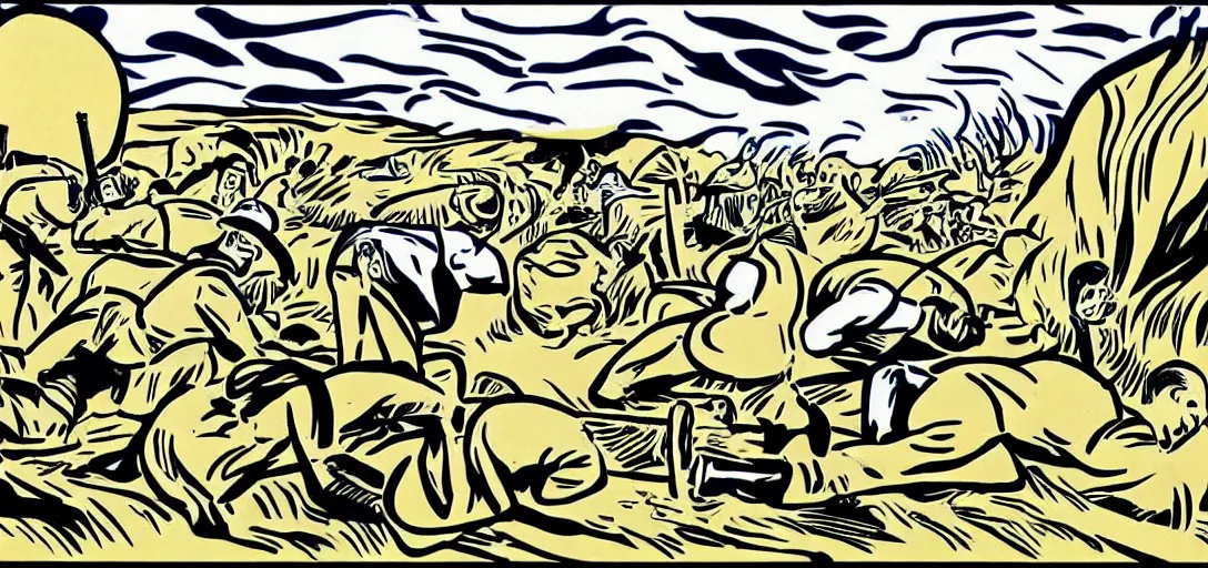 Image similar to the battle of the somme in the style of Roy Lichtenstein