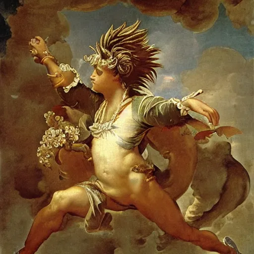 Prompt: a rococo painting of a sonic the hedgehog, intricate, ultra detailed, late baroque painting, art by giovanni battista tiepolo,