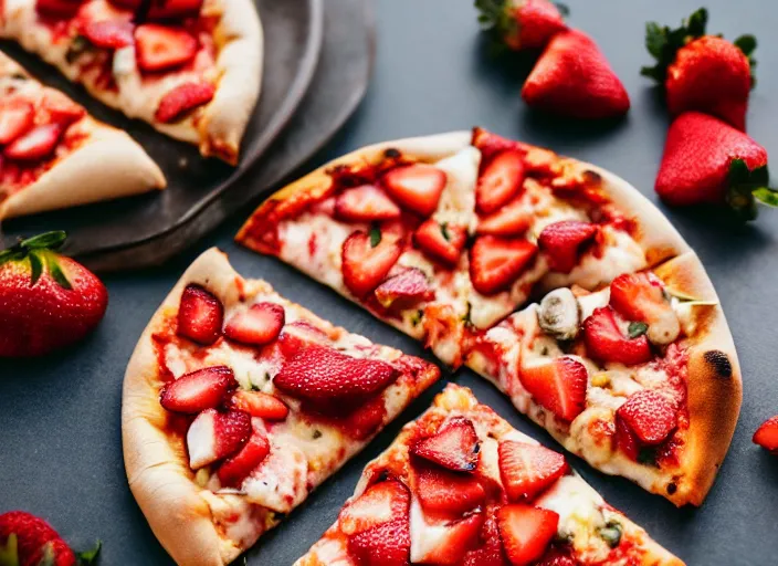 Image similar to mouthwatering New York pizza with strawberries on, food photography