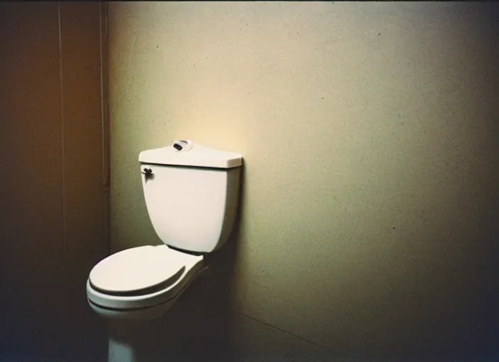 Image similar to high detail toilet kodak expired film underexposed film grain light leak accidental exposure