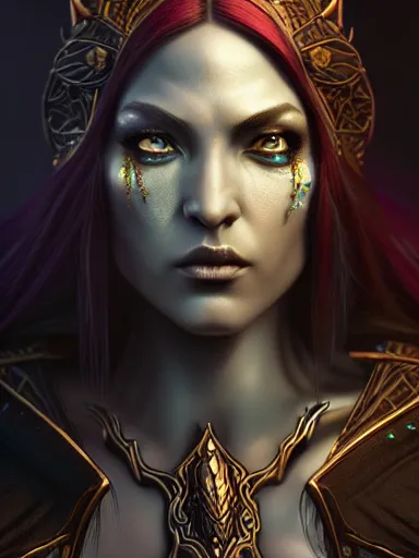 Image similar to dark sorceress, warcraft, dark souls : : illustrated by artgerm, moebius : : quixel megascans, ray - tracing, redshift render, 8 k, insanely detailed and intricate, elegant, design, weta digital, imaginefx, photorealism, character design