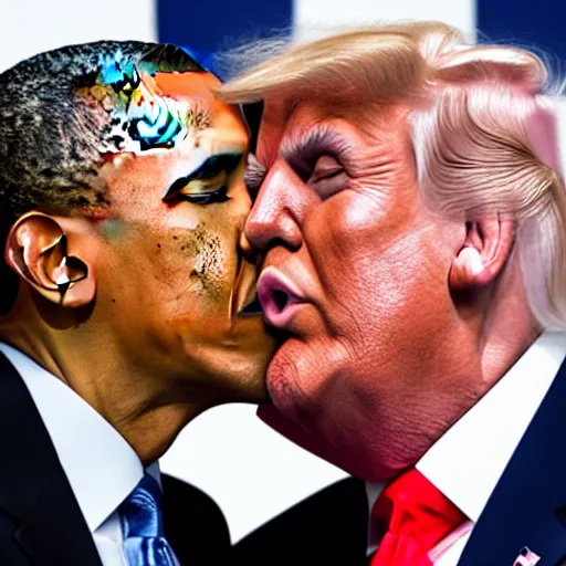 Prompt: obama kissing trump, 4k photo, detailed, closeup