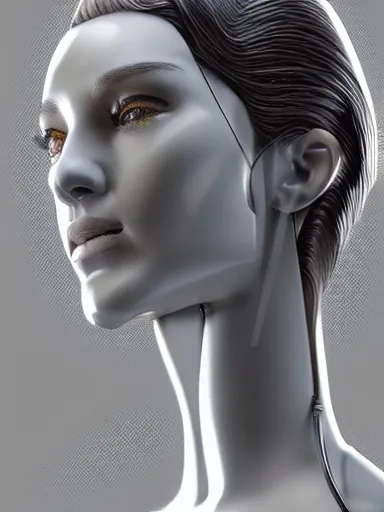 Image similar to a gorgeous concept art drawing of a female cybernetic mannequin, soft lighting, realistic, smooth face, 8 k high definition, insanely detailed, intricate, elegant, trending on artstation, vaporwave synthwave 1 9 8 0 s sci - fi art style. influenced by chris fodd and chris moore and vincent di fate