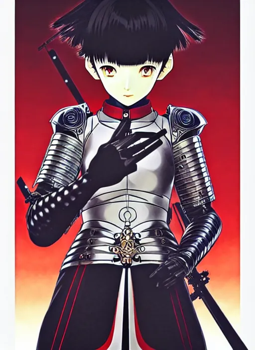 Prompt: katsuhiro otomo, ilya kuvshinov anime female knight in ornate armor, last exile, murata range, fine detail, perfect, dramatic lighting, dynamic composition, art deco, cel shading, vivid, rich texture, alphonse mucha, ( ( ( colorful ) ) ), ( ( ( yoshinari yoh ) ) ),