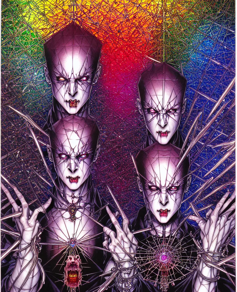 Prompt: realistic detailed image of ultra wrathful rainbow diamond nightmare scientist mega hellraiser depth perception depth of field action horror masterpiece neo - gothic gothic rich deep colors art by yoshitaka amano by yukito kishiro by yoshiyuki sadamoto by artgerm by hajime sorayama