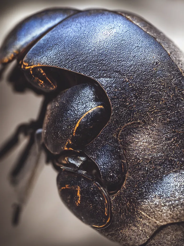 Image similar to complementary color scheme. close - up shot of a beautiful beetle. insect eyes. studio photography high quality highly detailed award winning photograph by national geographic. soft volumetric light, smooth gradient. motorcycle