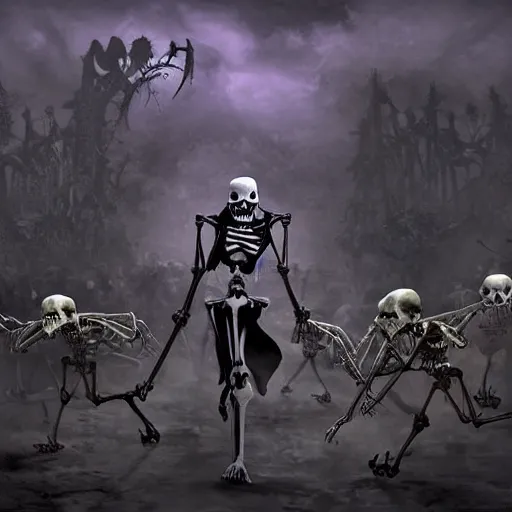 Prompt: a grim reaper, with a skeleton army, surrounded by magic, hd, by anson maddocks, stefan koid