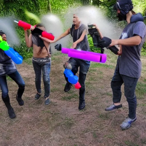 Prompt: Modern warfare with just water guns and water balloons.