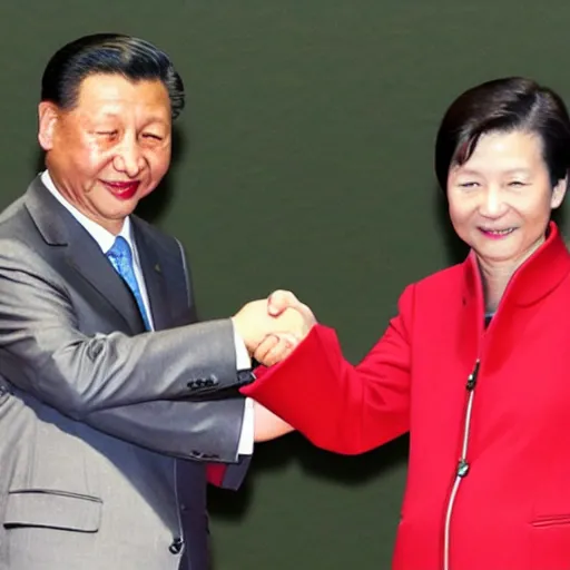 Prompt: tsai ing - wen and xi jinping shaking hands