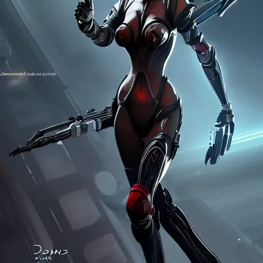 Prompt: A combination of Ada Wong's and Grace Kelly's and Ashley Greene's appearances wearing Warframe armor, high tech, action shot, angular, full body portrait, futuristic, dramatic, fantasy, intricate, elegant, highly detailed, digital painting, artstation, concept art, matte, sharp focus, illustration, 8K, art by Donato Giancola and James Gurney