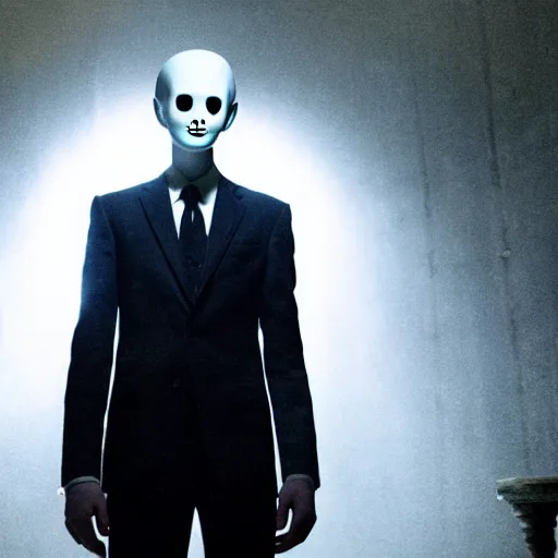 Prompt: still photo of slenderman in american horror story : deep web ( 2 0 2 4 ), cinematic lighting, scene, cinematic