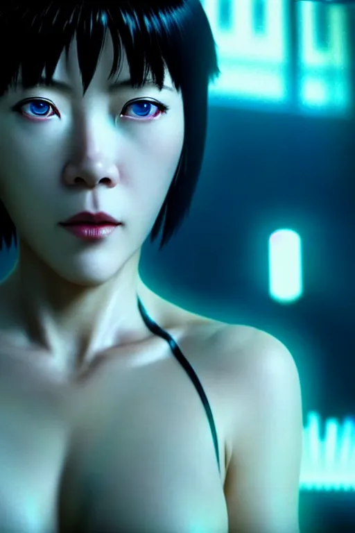 Image similar to film still from ghost in the shell, style of yoshii chie, cinematic, highly detailed