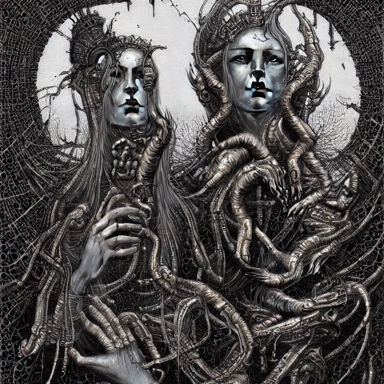 Prompt: Goddess of the golden harvest painting by Dan Hillier and H. R. Giger and Greg Rutkowski, intricate, highly detailed, trending on artstation, artstationHD, artstationHQ, 4k, 8k, sharp, rich vivid colors