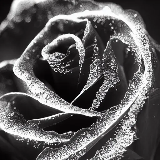 Image similar to award - winning macro of a beautiful black rose made of glowing molten magma