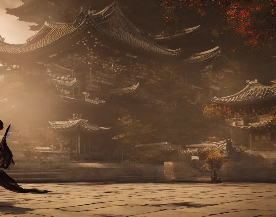 Image similar to shadow ninja in old asian temple, beautiful texture, beautiful graphics, fantasy artwork, very beautiful scenery, hd, hdr, ue 5, ue 6, unreal engine 5, cinematic 4 k wallpaper, 8 k, ultra detailed, by popular digital, details, beautiful image ever created, high resolution, artstation, award winning