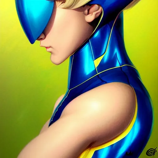 Image similar to head and shoulders portrait of Zero Suit Samus, illustration, medium shot, intricate, elegant, highly detailed, digital art, sharp lines, ffffound, art by Gil Elvgren and Fernanda Suarez and Greg Manchess and Sachin Teng