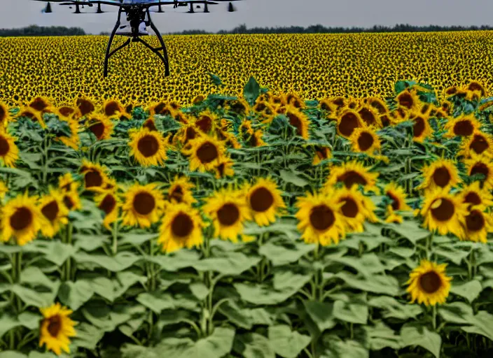 Image similar to Propaganda Poster of an American Military UAV in a sunflower field.