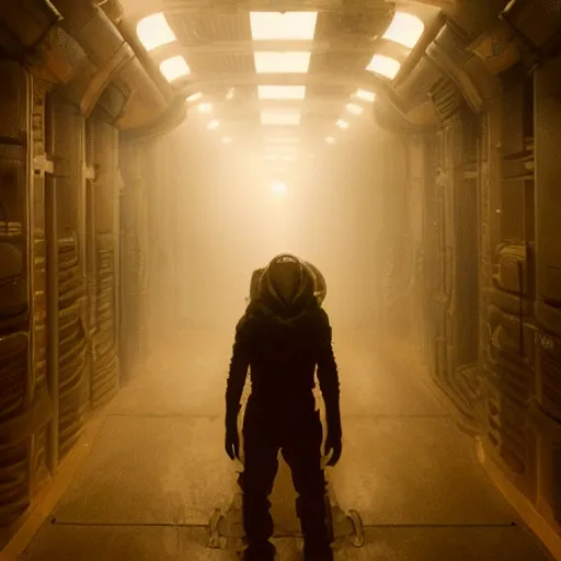 Prompt: xenomorph walking through a tight corridor in the movie alien, exposed tubes, mysterious atmospheric lighting, matte painting, intricate, iridescent, volumetric lighting, beautiful, rich deep colours masterpiece, fog golden hour, golden ratio, sharp focus, ultra detailed, by leesha hannigan, ross tran, thierry doizon, kai carpenter, ignacio fernandez rios